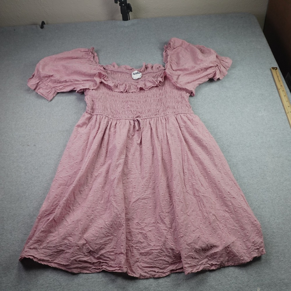 Arula Dress Womens B Lavender Swiss Dot‎ Smocked Ruffle Puff Sleeve Mini